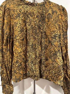 Zara Black and Mustard Snake-Print Smocked Blouse